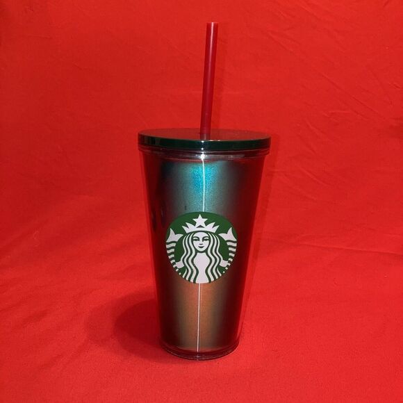 Starbucks 2019 Holiday Tumbler Chromatic Red Green Color Shift 16oz Cold‎ Drink - Picture 1 of 7